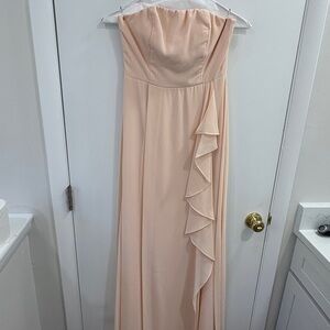 Lulus: Strapless Ruffle Column Dress in Blush-dry cleaned